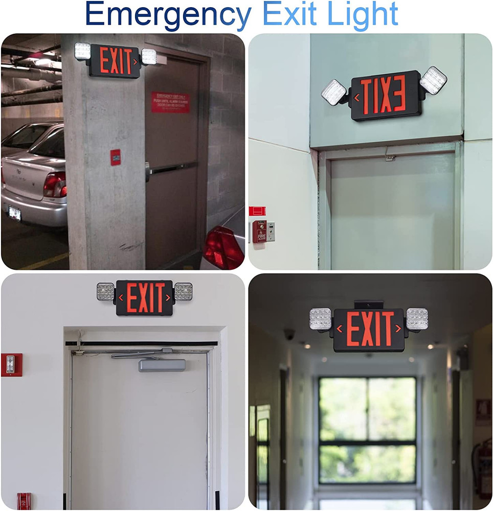 GZRUIYANG Black Housing Exit Sign with Emergency Lights Red, LED Emergency Exit