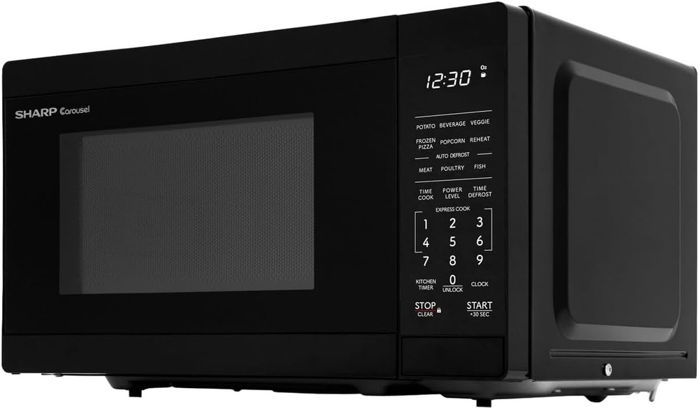 Compact Black Microwave Oven with Timer, Defrost, and 10" Carousel Turntable