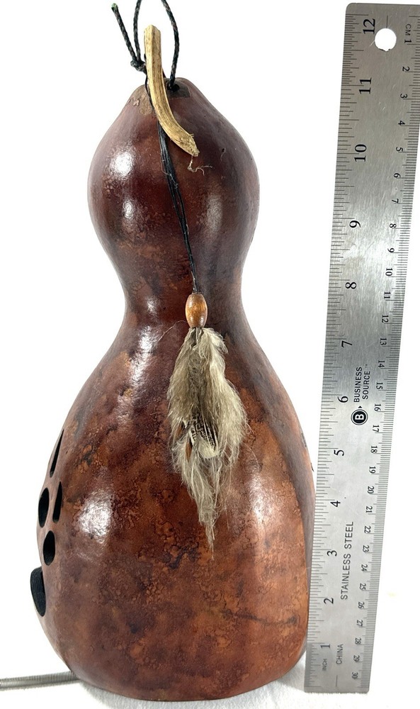 Handmade Gourd Wind Chime Bear Paw Design Rustic Native Style Deep Tone 12”