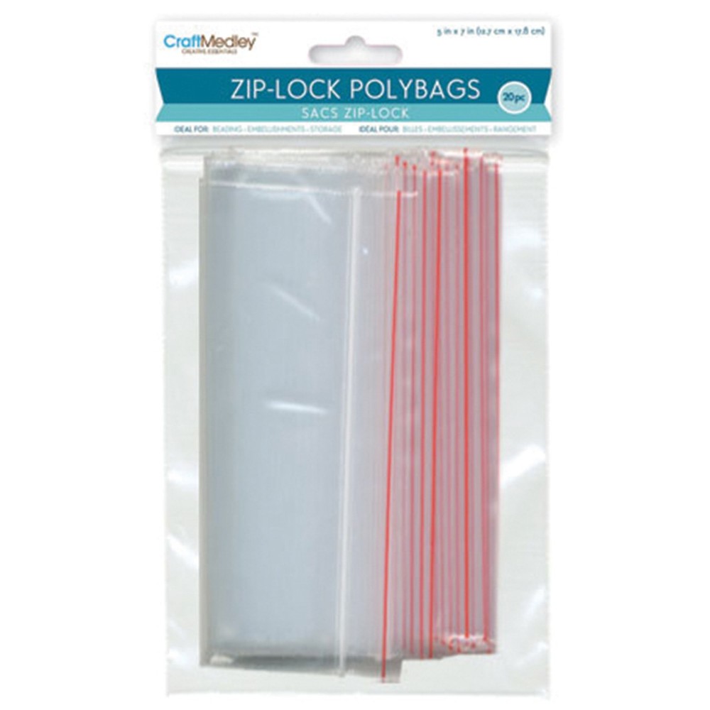 Craft Medley Ziplock Polybags 20/Pkg-5"X7" Clear