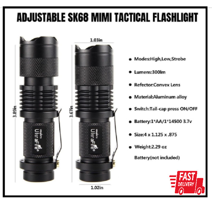 ULTRAFIRE 3 Pack Mini Flashlights Focus Adjustable SK68 Single Mode Tactical LED