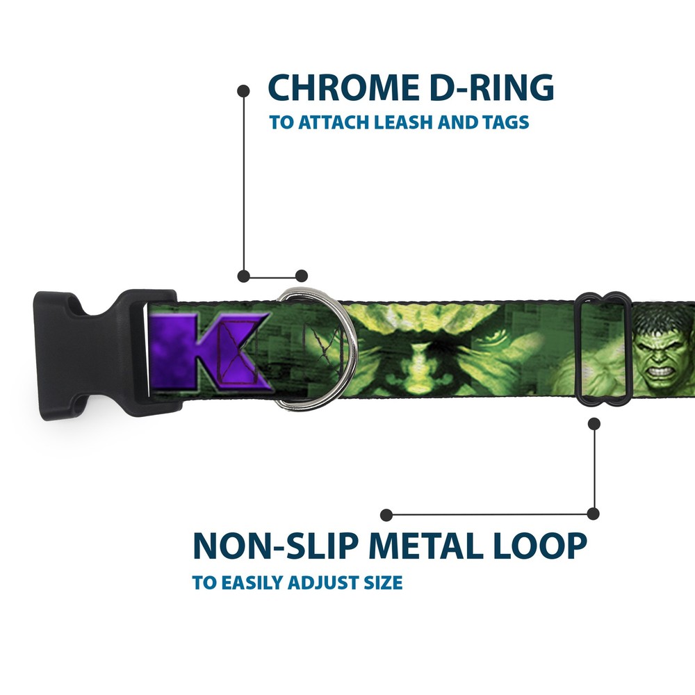 MARVEL COMICS Plastic Clip Collar HULK Face CLOSE-UP/Action Pose Greens/Purples