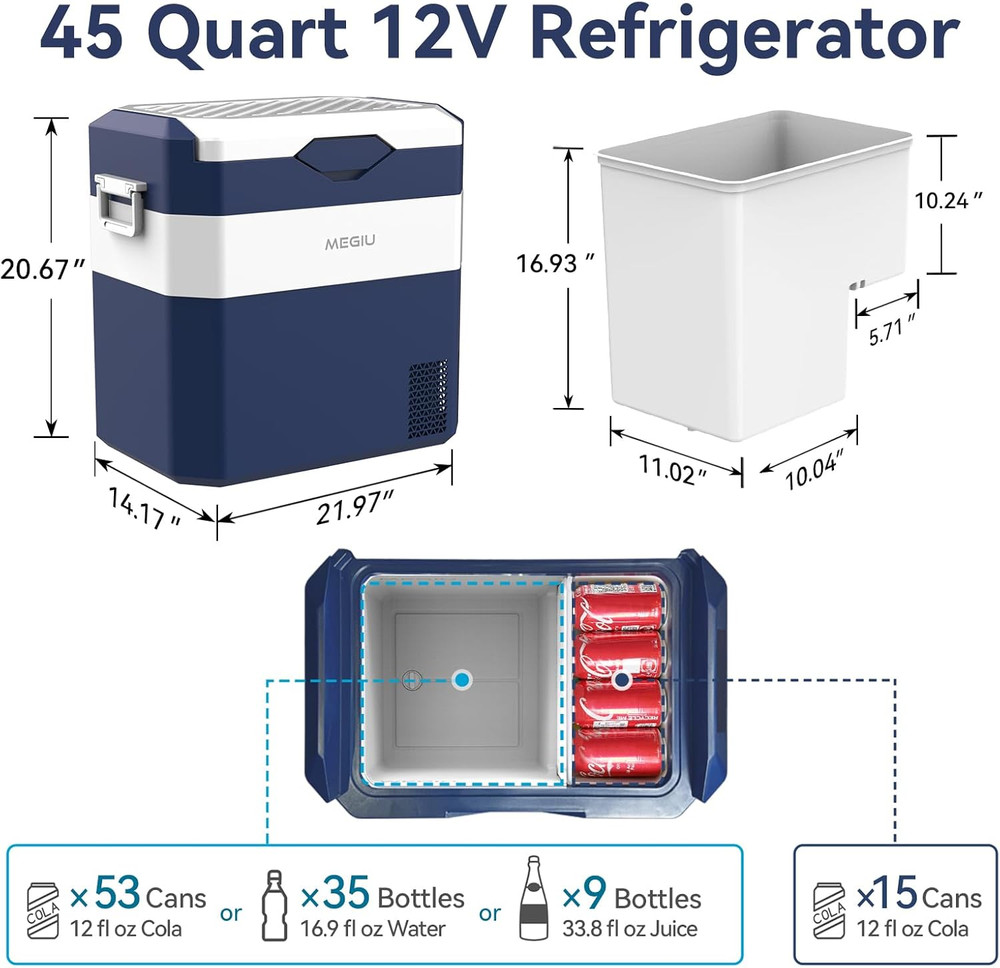 12 Volt Refrigerator Car Fridge Portable 12V 45 Quart Freezer Compressor Cooler