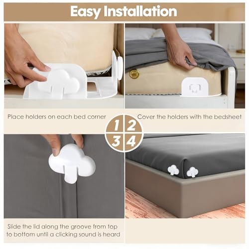 Bed Sheet Holders for Corners, Fitted Sheet Clips Keep Sheets Firm & Tight,