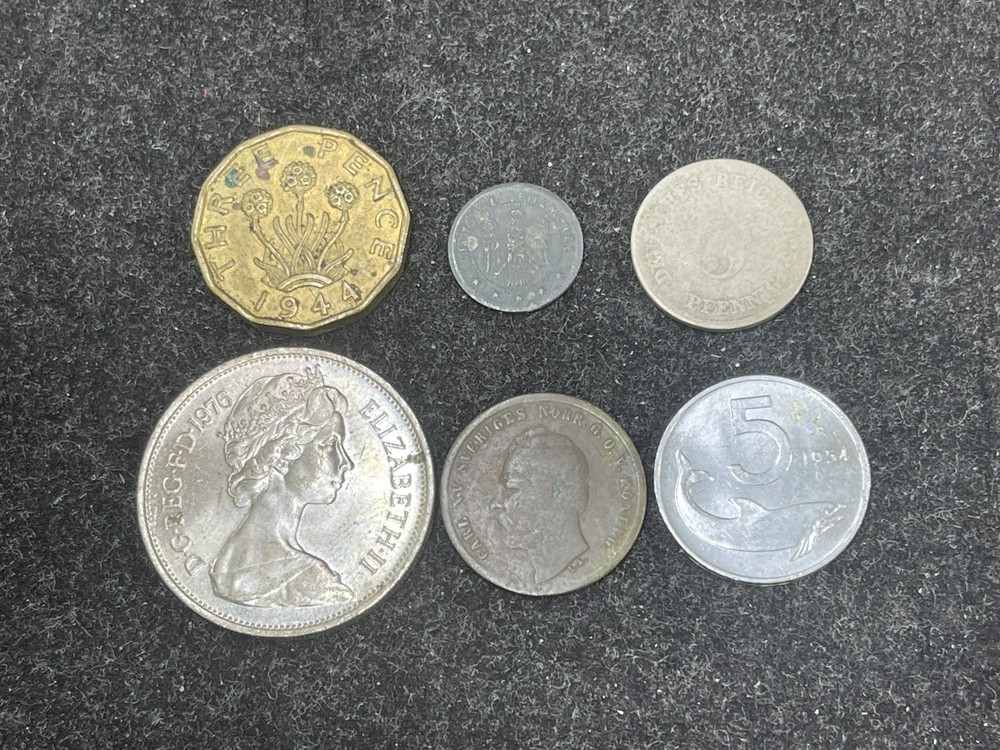 Assorted 6 World Foreign Coins Lot