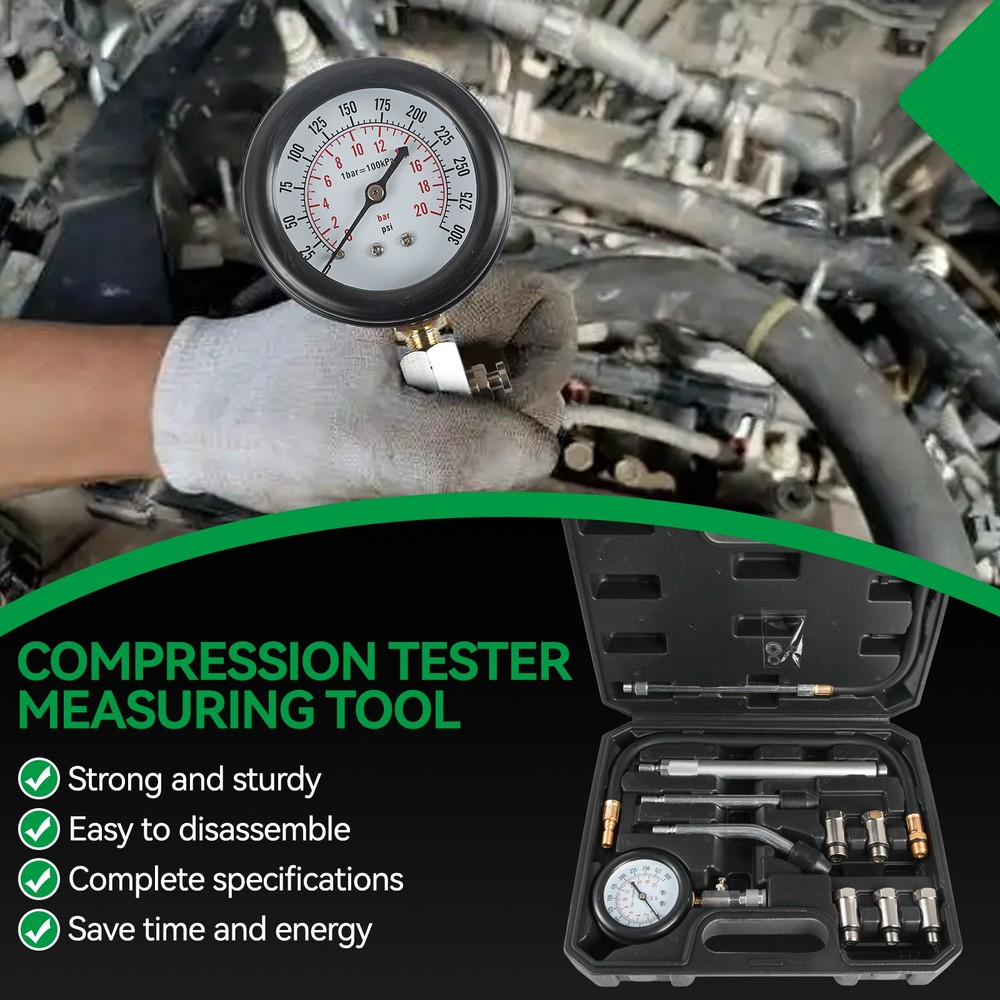 11Pc Cylinder Compression Gauge Tester Kit Gas Engine Diagnostic Testing Tool US