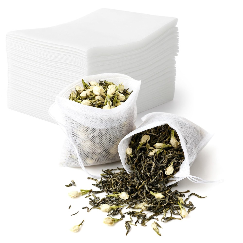 100 Pack Disposable Tea Filter Bags Empty Muslin Drawstring Seal Filter Tea Bags