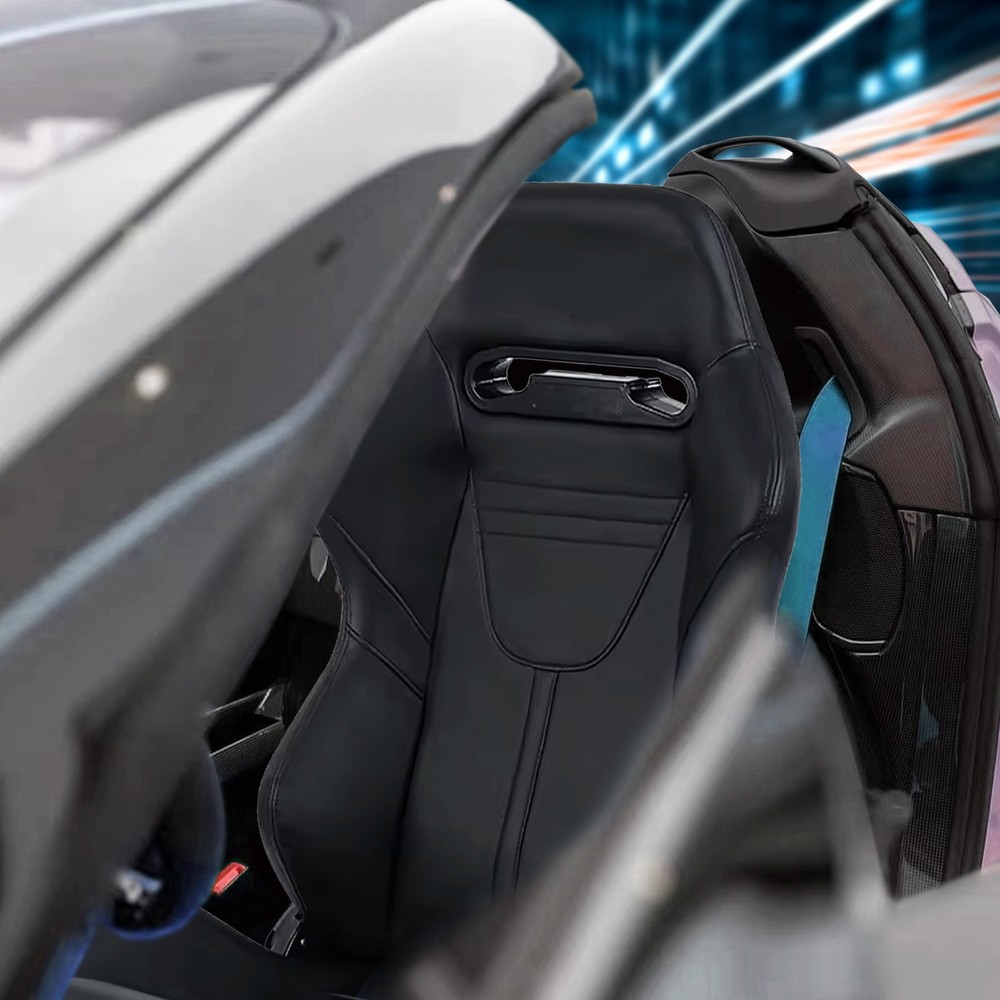 Universal Racing Seats Pair PVC Leather Reclinable Adjustable Sliders