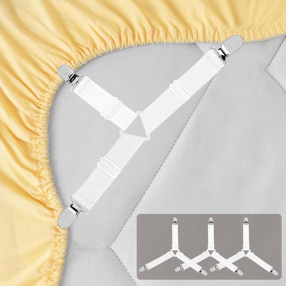 4Pcs Bed Sheet Straps Holders, Adjustable Non Slip Elastic Bedsheet Grippers Tri
