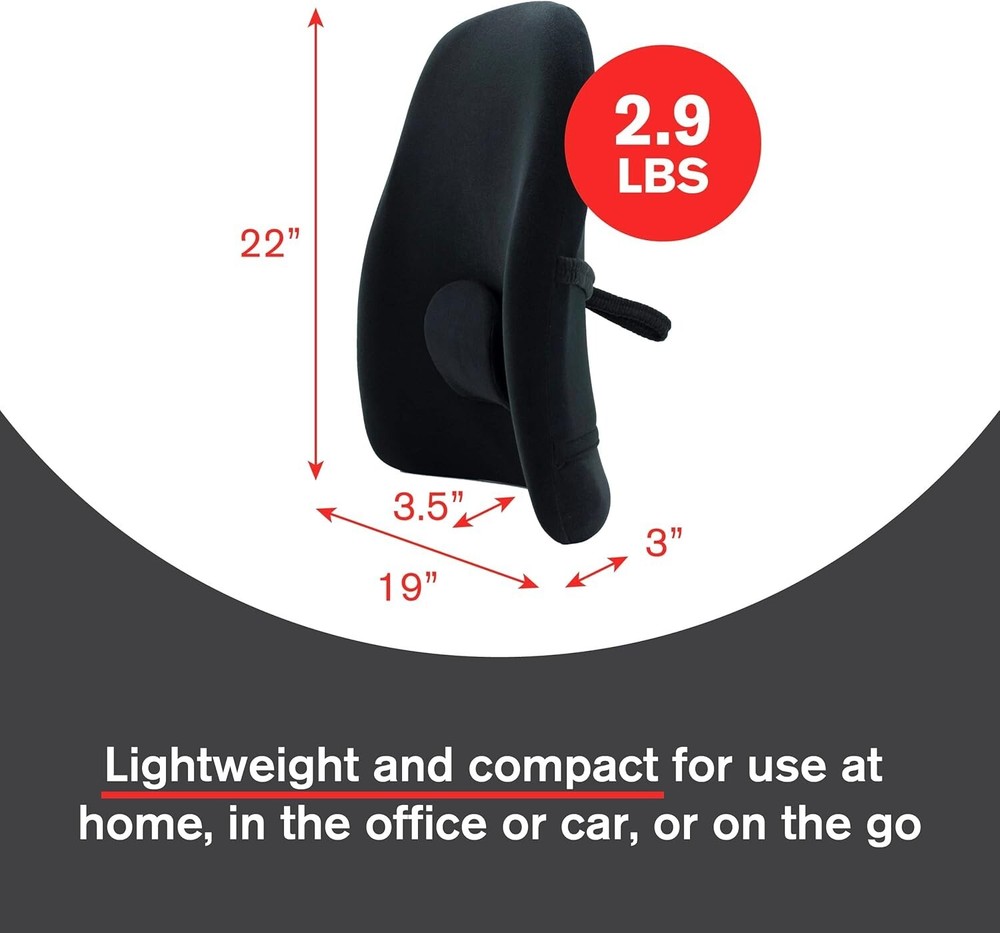 ObusForme Lowback Backrest Support Lumbar Pillow Portable Chair Posture Black