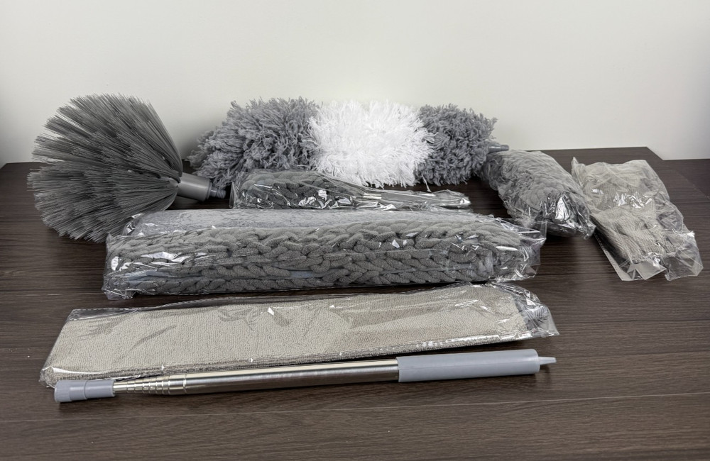 9 Piece Microfiber Feather Multihead Duster kit with Long Retractable Handle