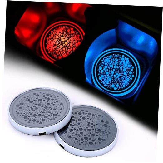 ACODABLEM 2 Pack LED Cup Holder Lights, Car Coaster with 7 Colors Black