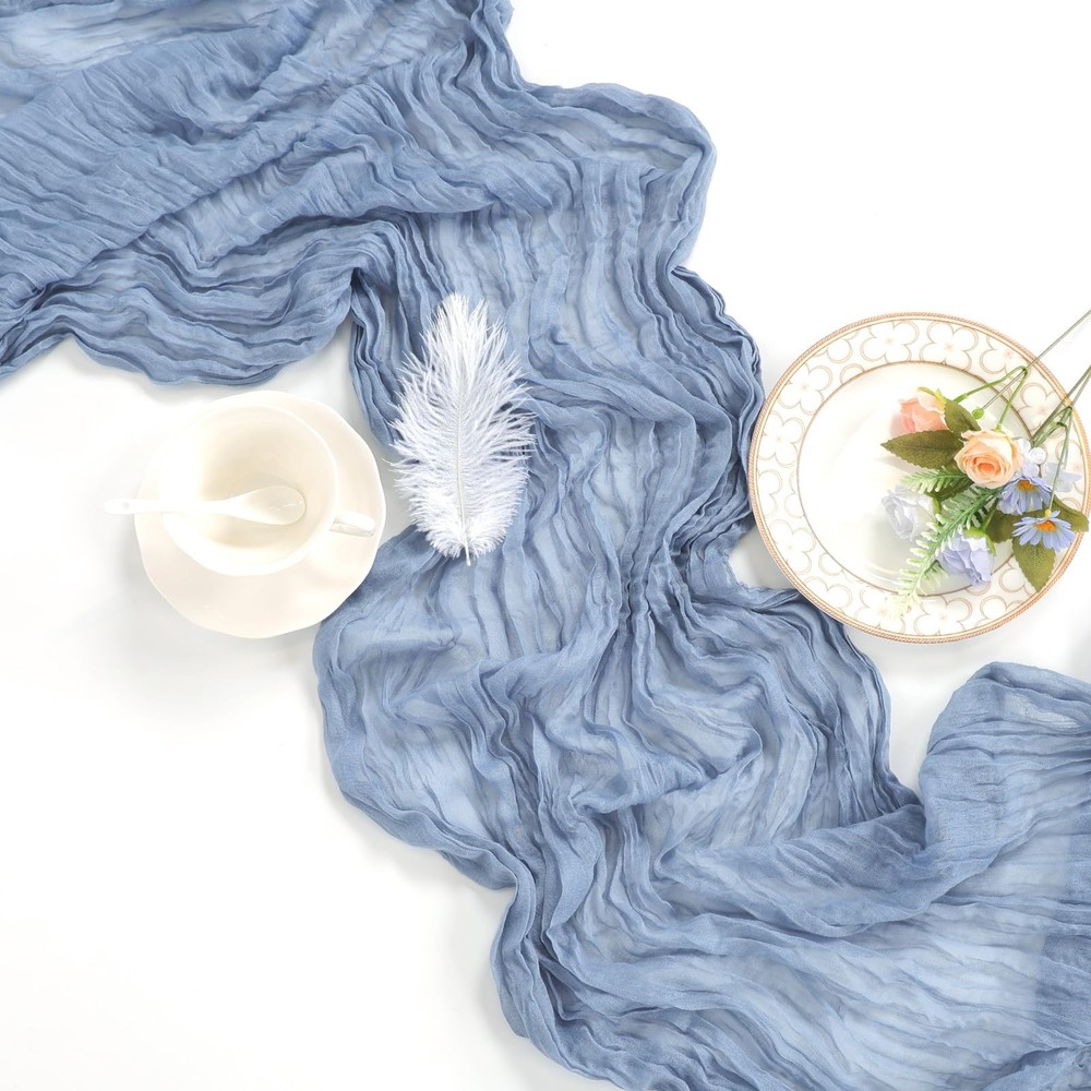 12 Pack Dusty Blue Easter Table Runner 10ft Boho Gauze Fabric Cheesecloth Tab...