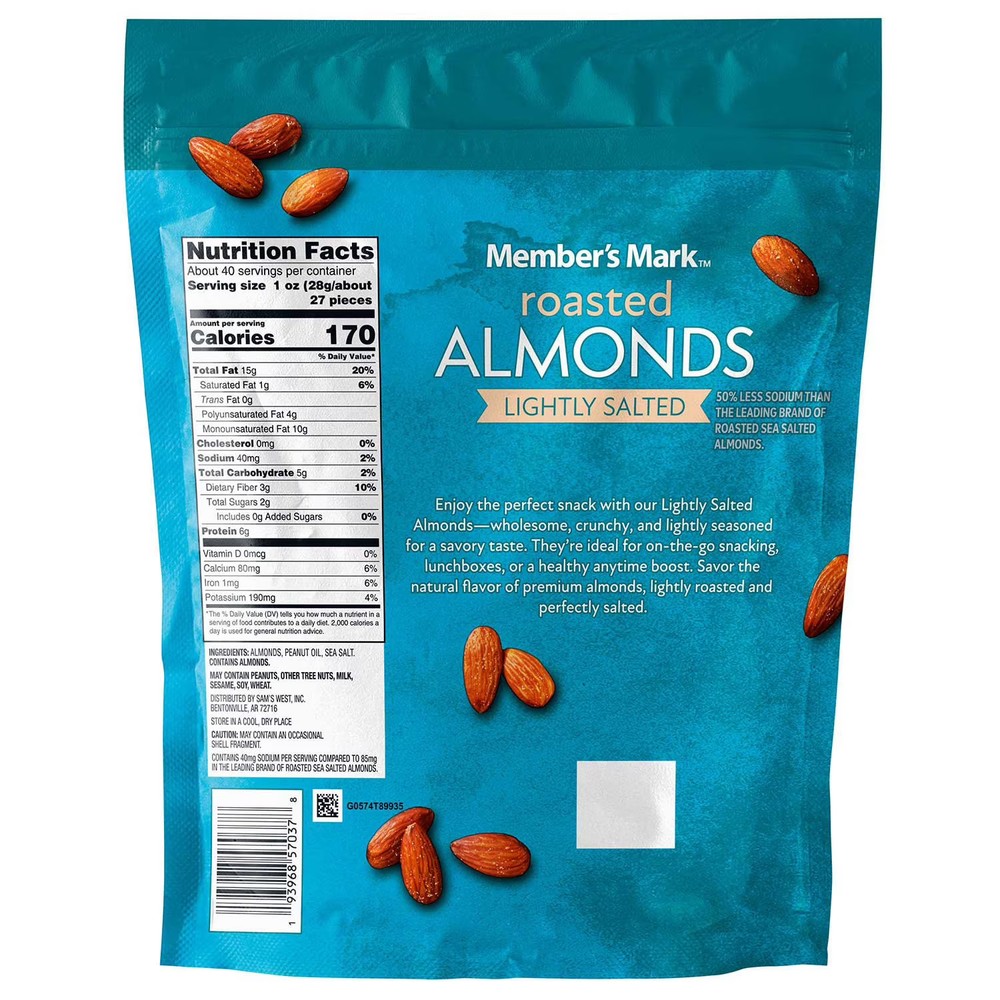 Member's Mark Lightly Salted Roasted Almonds, 40 Ounce