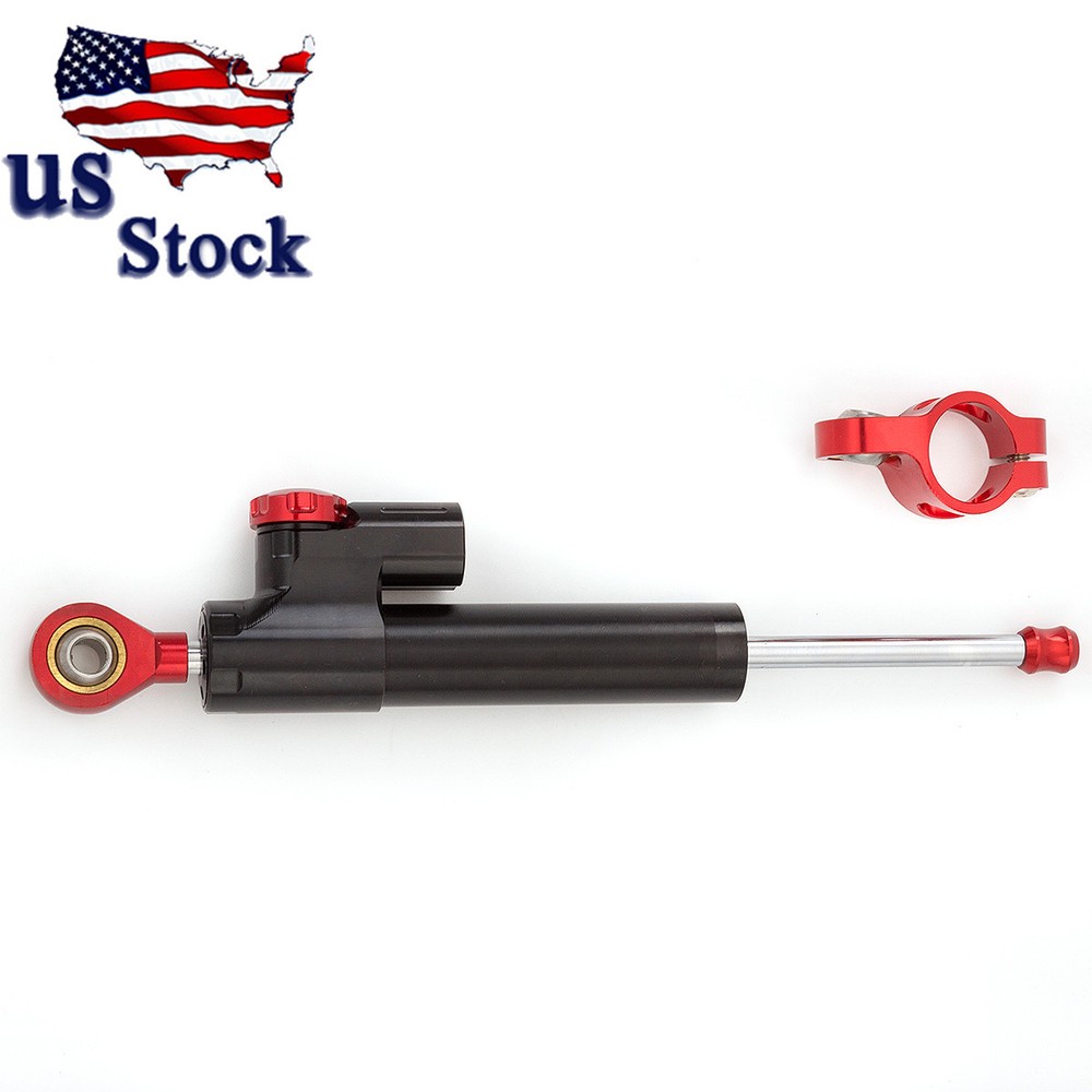 Motorcycle Universal CNC Adjustable Steering Damper Stabilizer Safety Black &Red