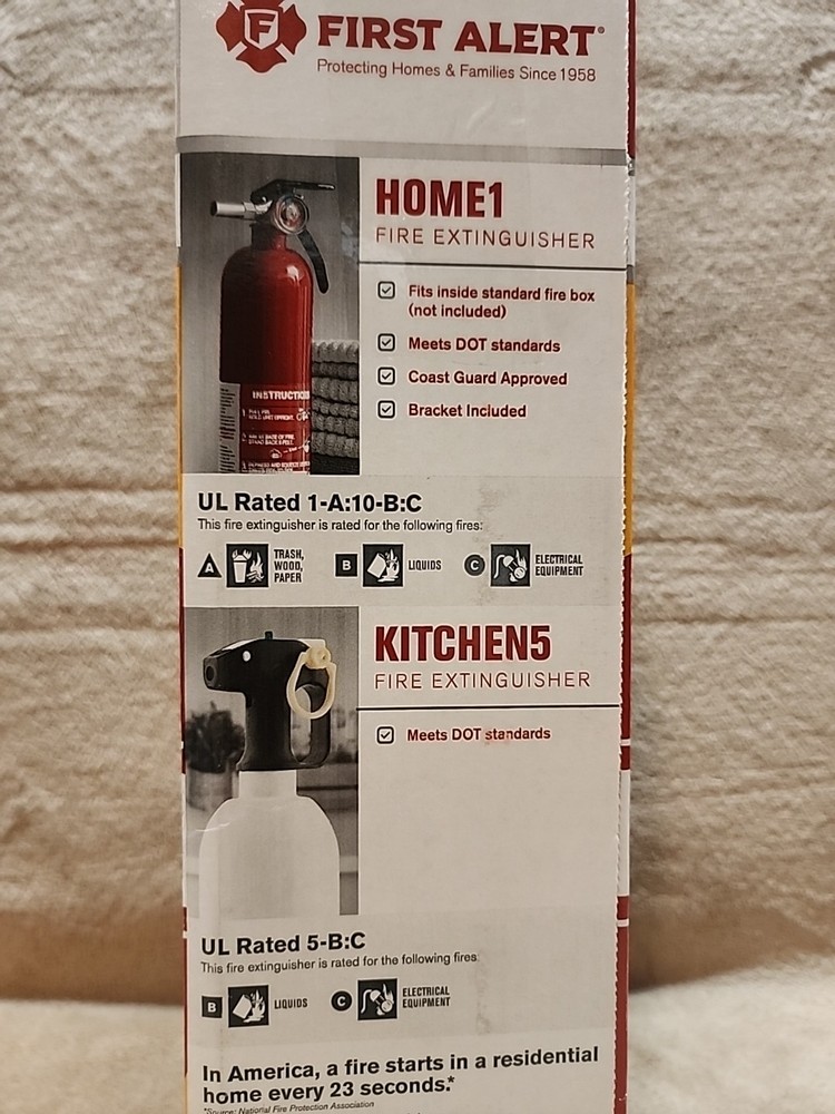 2 Pack First Alert home fire extinguishers. 1 Home / 1 Kitchen