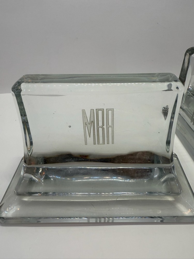 Vintage Mid Century, Solid Glass Bookends Monogram MBA **Free Shipping**