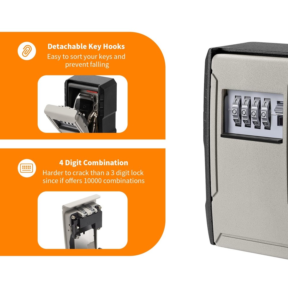 UPGRADE Extra Large Capacity Key Lock Box, Weatherproof Wall Mount Key Box fo...