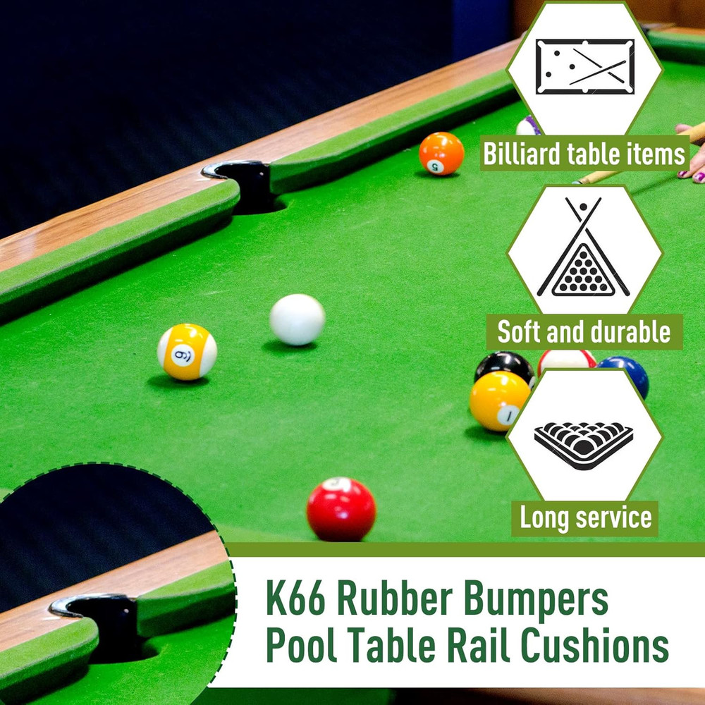 6 Pack K66 Rubber Bumpers 8 Foot Pool Table Bumpers Replacement Pool Table Rail