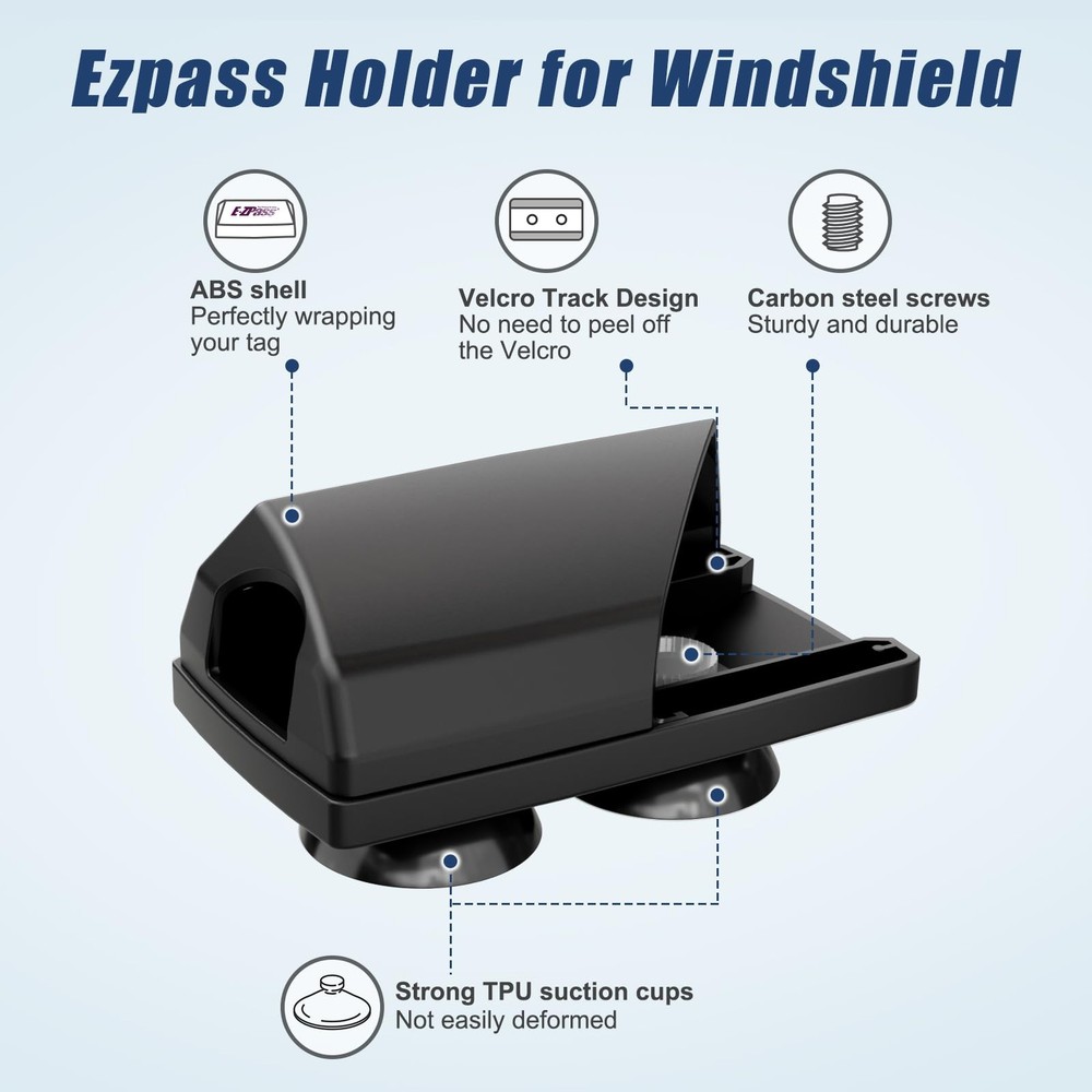 EZ Pass Holder with Super Strong Suction Cups for Windshield. Ezpass Holder T