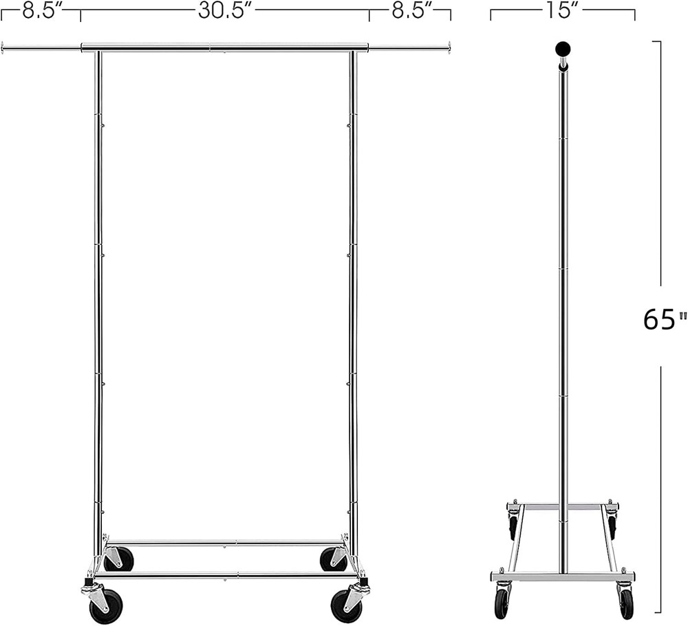 Rolling Clothes Rack Chrome Standard Garment Organizer Wheels