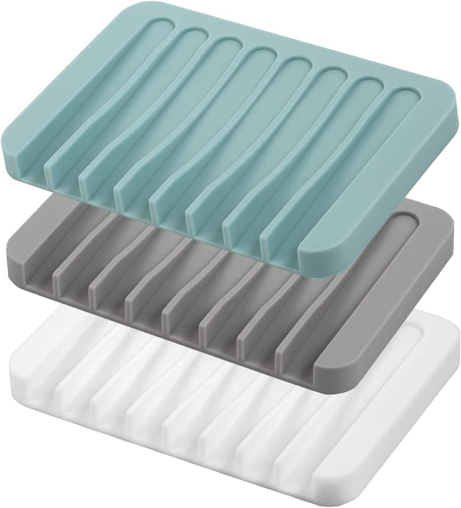 Silicone Self-Draining Soap Dishes, 3-Pack, for Clean & Dry Soap Bars