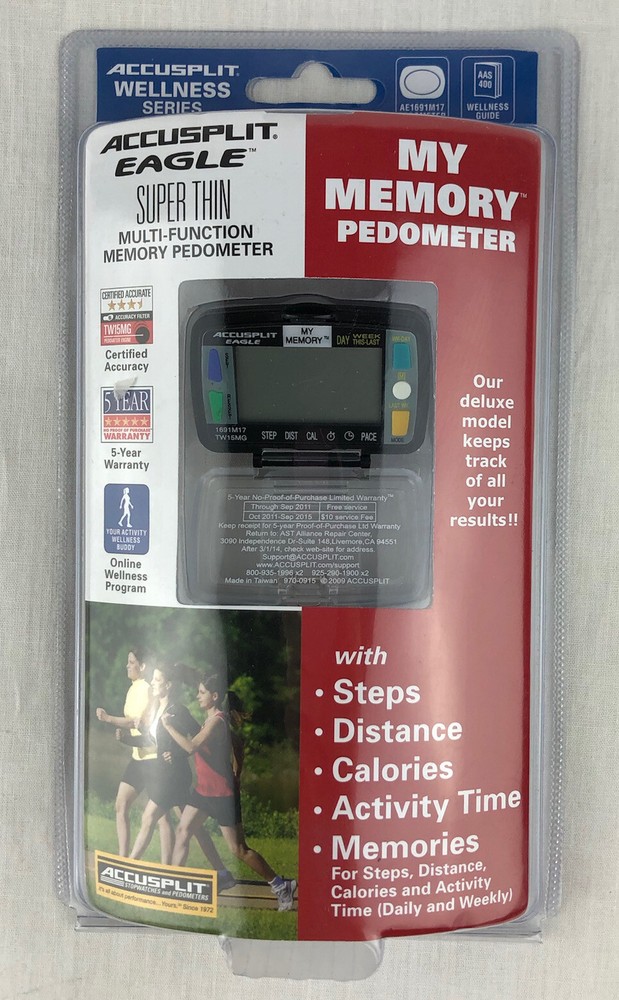 Accusplit Eagle Super Thin Memory Pedometer AE1691M17 W/ Steps Distance Calories