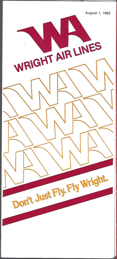 Wright Airlines system timetable 8/1/82 [6114] Buy 4+ save 25%