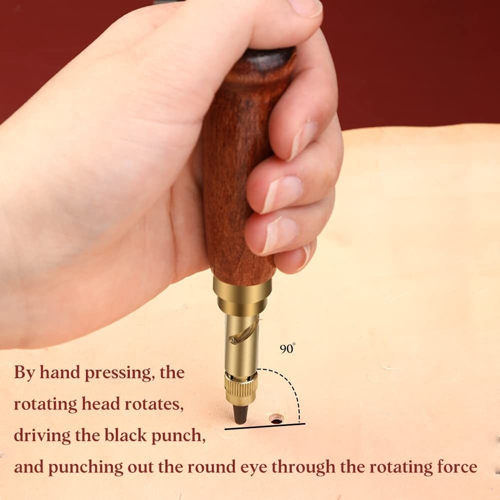 Adjustable Leather Hole Punching Tool Automatic Puncher with Wooden Handle Ho...