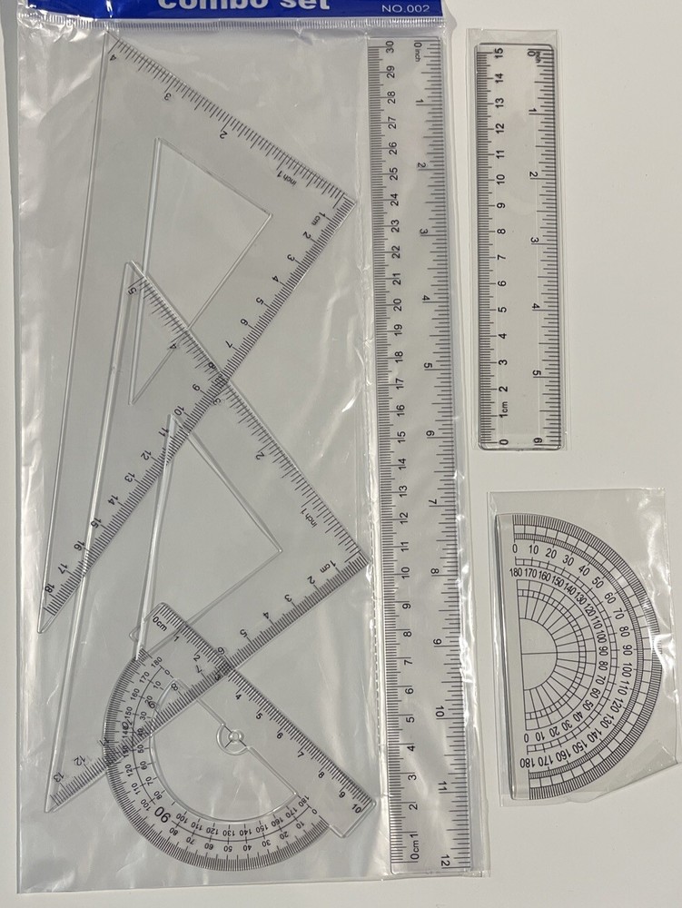 6 Pieces Clear Transparent Plastic Ruler Math Set Geometry Art NEW