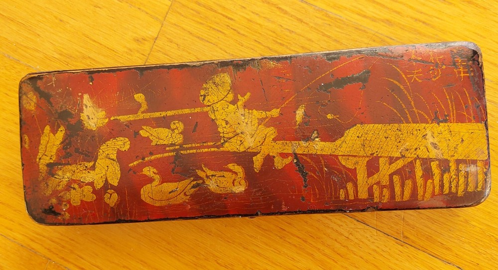 ANTIQUE JAPANESE CALLIGRAPHY TOOLS LACQUER PAPIER MACHE PEN INK BOX