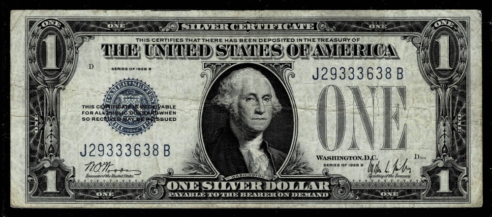 1928-B  $1 SILVER CERTIFICATE NOTE~VF