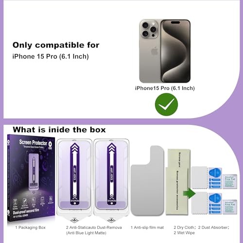 [2-Pack Matte Anti Blue Light iPhone 15 Pro blue-light-blocking Matte [2-Pack]