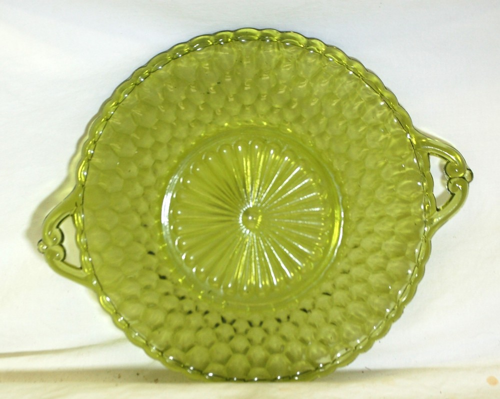 Indiana Green Glass Candy Dish Honeycomb Pattern