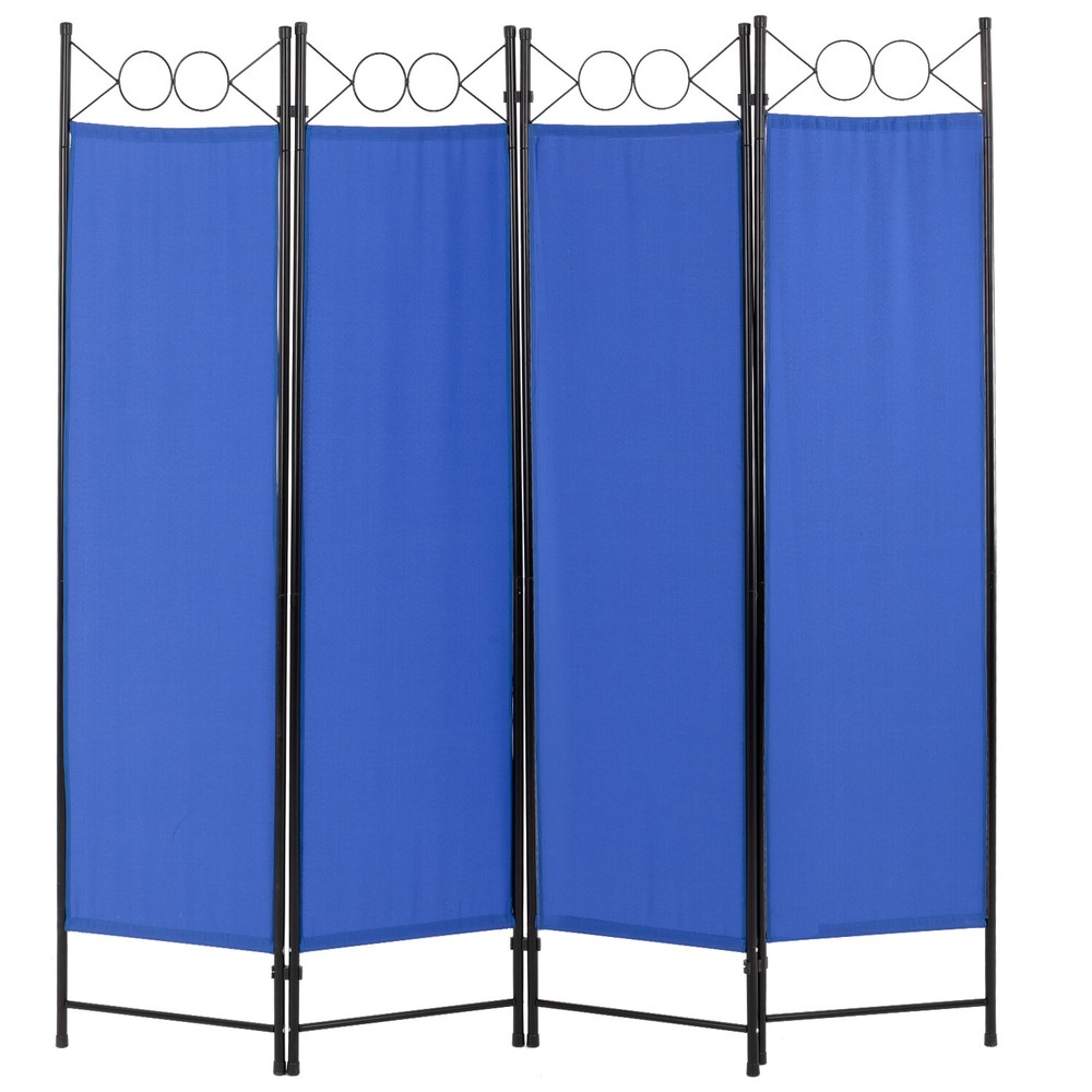 FDW 5.6FT 4 Panel Room Divider, Steel Frame Screen Folding Privacy Divider, Blue