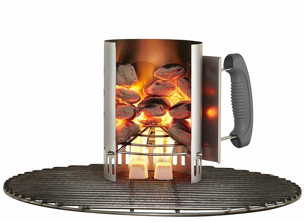 Compact Rapidfire Chimney Starter Charcoal Grill Start Lighter Can Bin W/ Handle