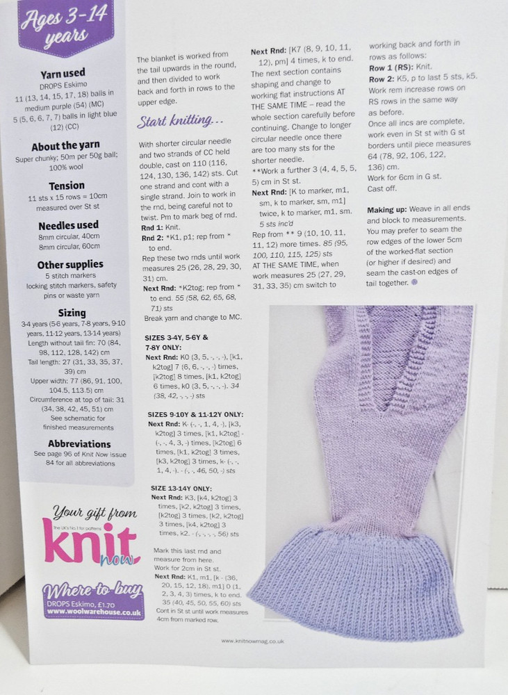 Pattern Mermaid Blanket Age 3 - 14 Years