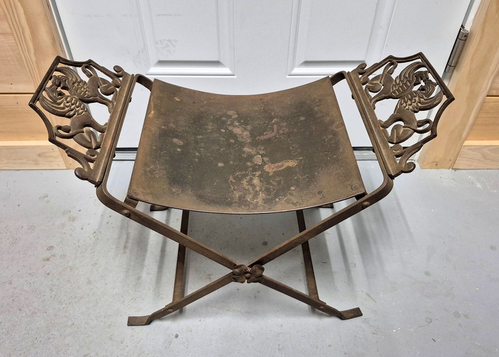 ANTIQUE CAST IRON GRIFFIN STOOL / BENCH