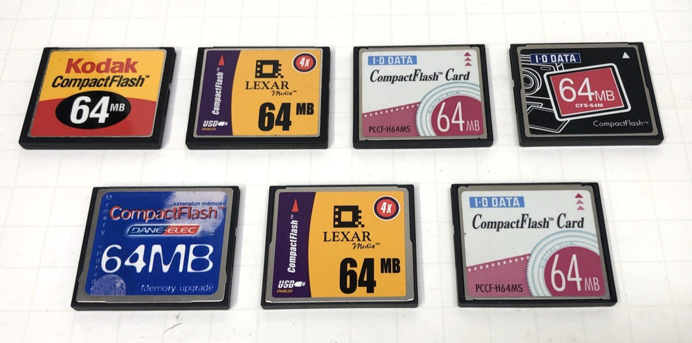 SEVEN ASSORTED 64MB COMPACT FLASH MEMORY CARDS