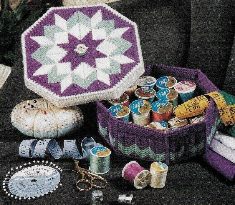 REVOLVING ORGANIZER & OCTAGONAL QUILT BOX PLASTIC CANVAS PATTERN INSTRUCTIONS