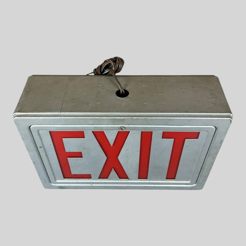 Vintage Industrial Metal EXIT Light Box, Illuminated