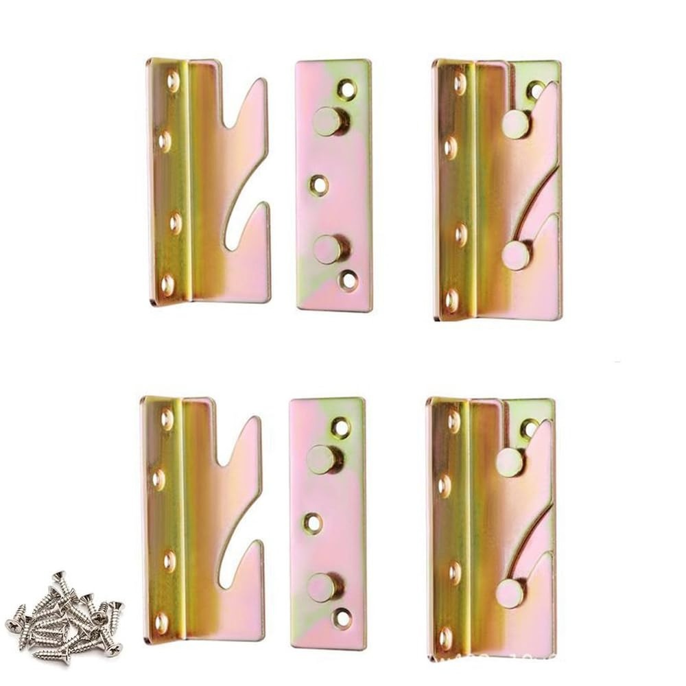 4 Sets Bed Rail Brackets Bed Frame Hardware for Connecting to Wood, Headboard...