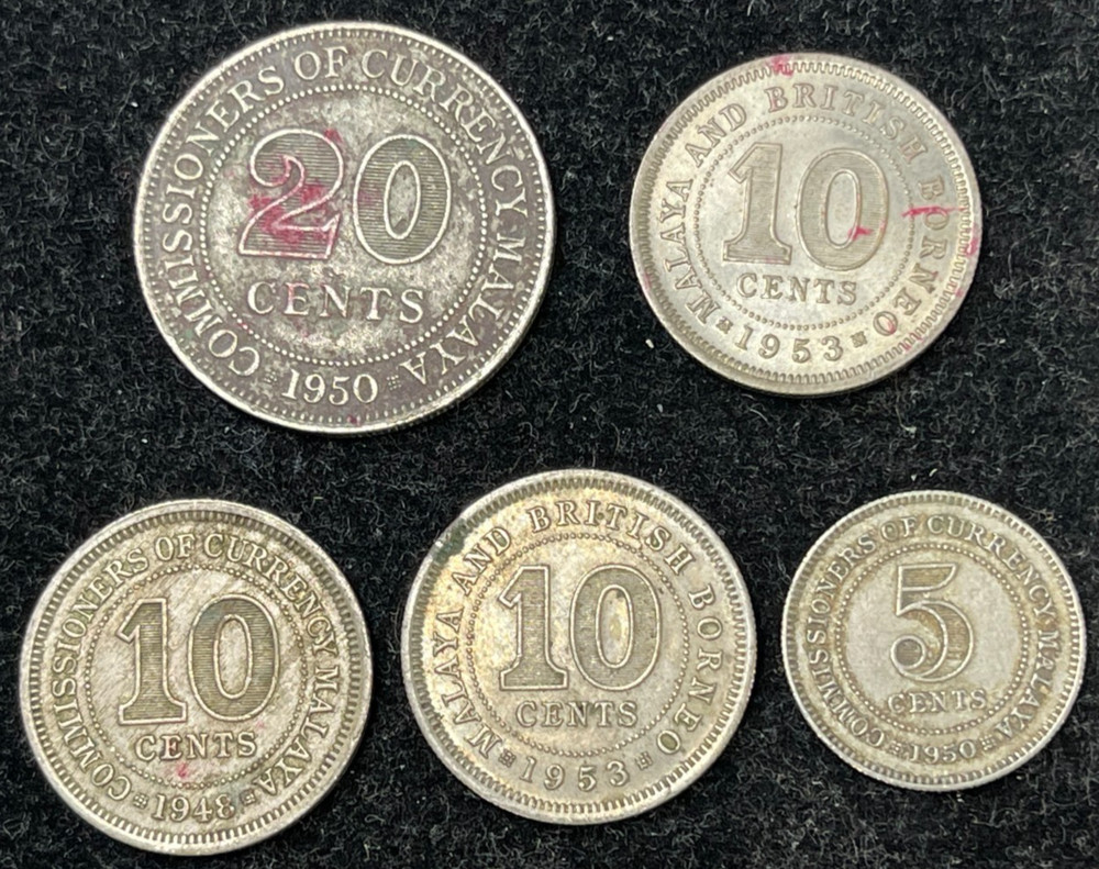 Assorted Early Malaya 5 Coins Lot