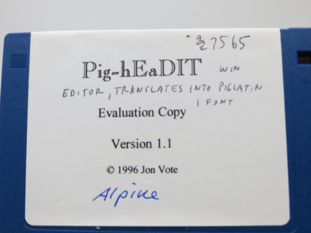3.5" Floppy Disk Pig-hEaDIT Evaluation Copy Version 1.1 computer software 1996