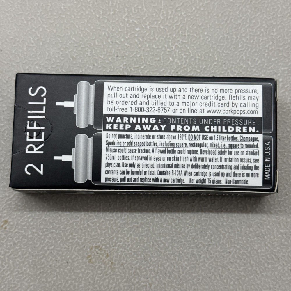 Cork Pops Refill Cartridges, 2-Pack, New
