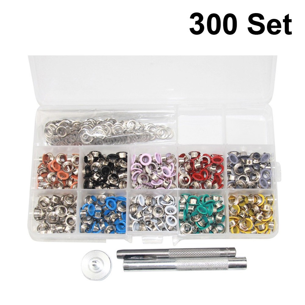 300 Set 6MM Grommets Set Sturdy Eyelets Button Kit with 3PCS