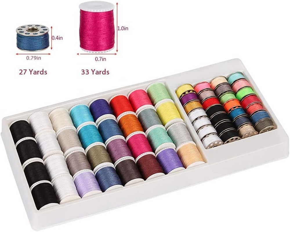NEX 60 Pcs Bobbins Sewing Thread Kit, Polyester Mini Bobbins and Thread Spools f