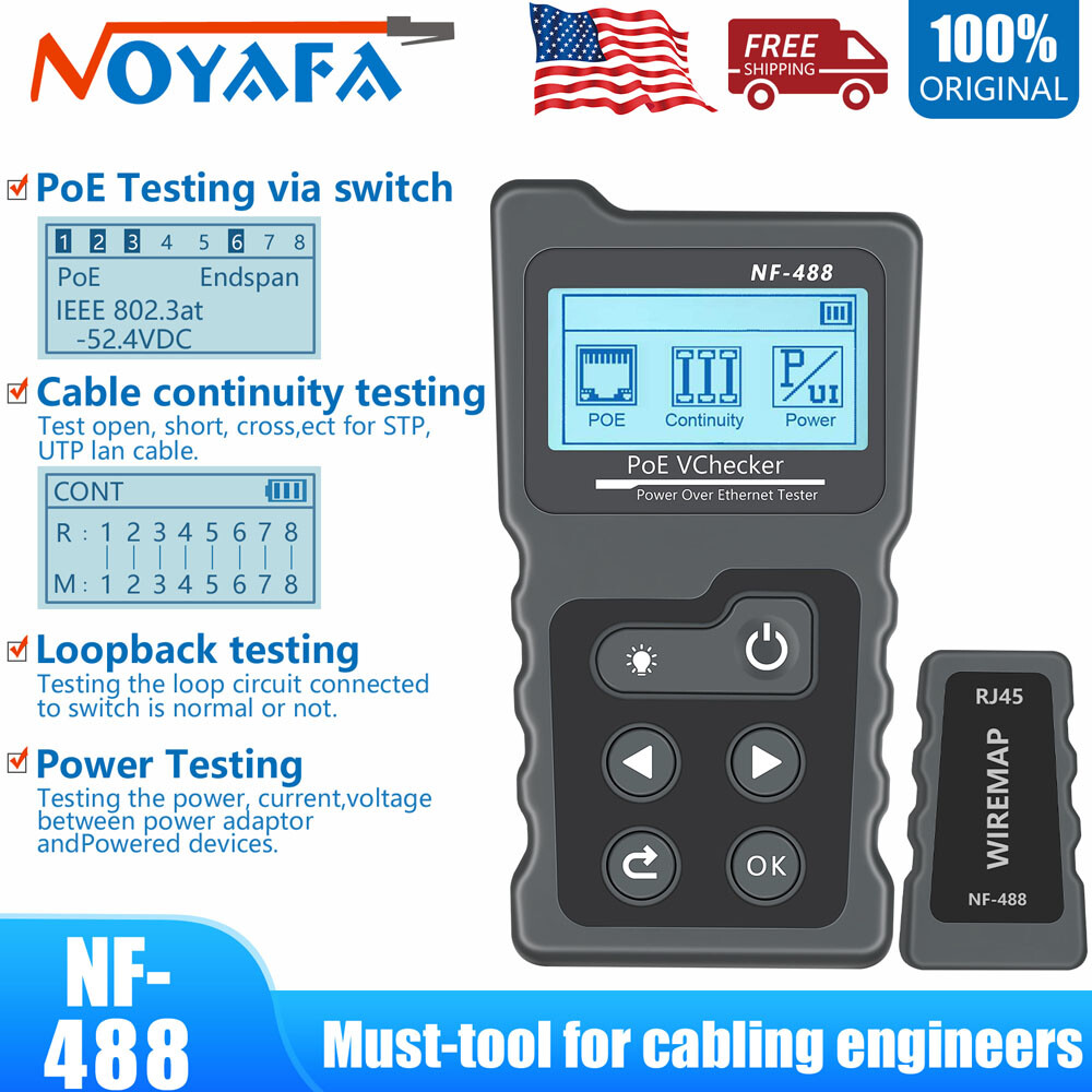NF-488 PoE Tester Inline Power Over Ethernet Voltage Current Cable Test Loopback