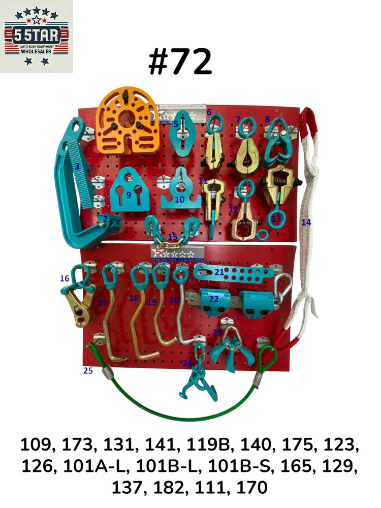 SET#72 - 25 PIECE HEAVY DUTY AUTO BODY FRAME MACHINE PULLING TOOLS AND CLAMPS