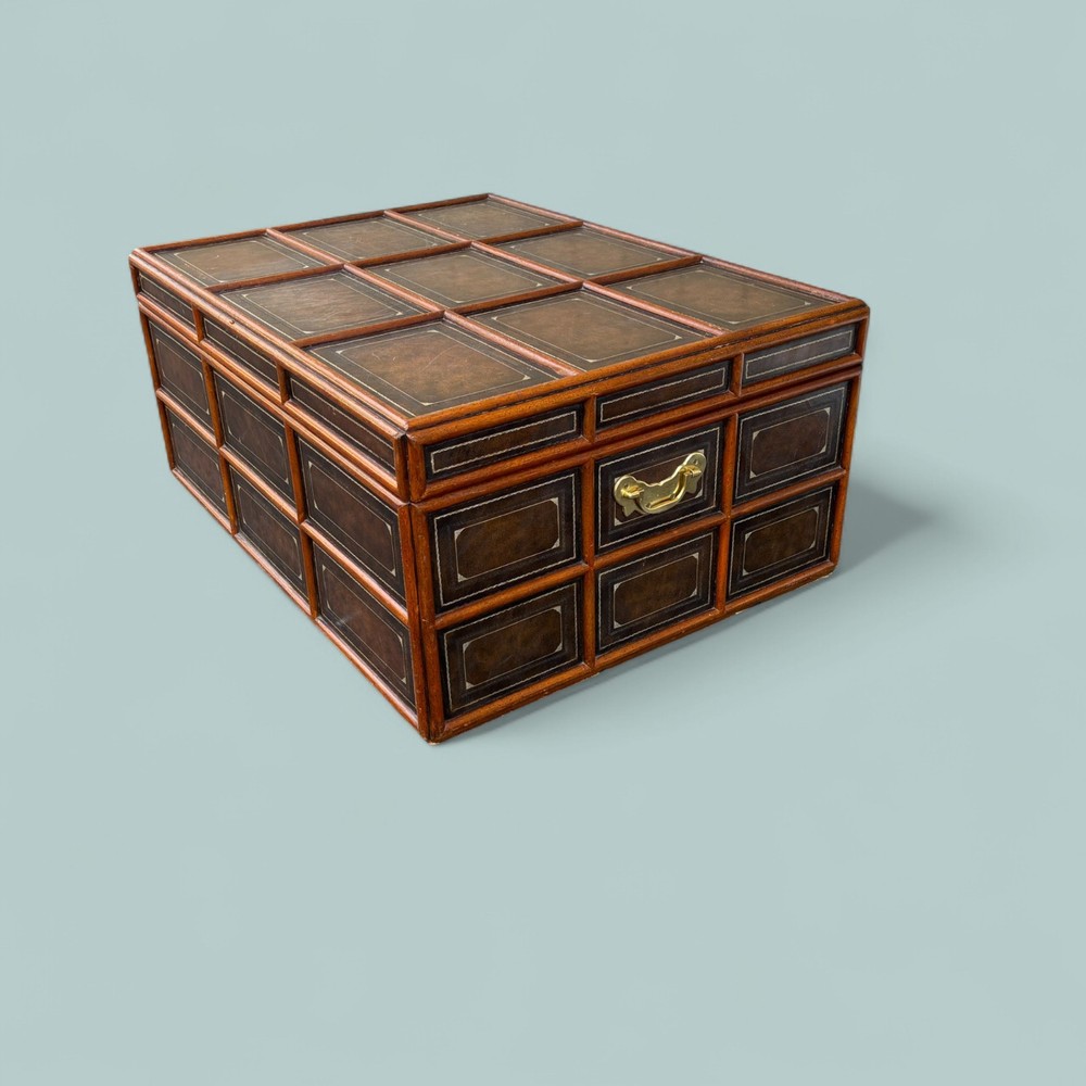Maitland-Smith Trunk with Tooled Leather Inlay